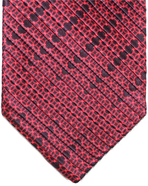 Stefano Ricci Tie Black Dark Red Geometric Design - Pleated Silk