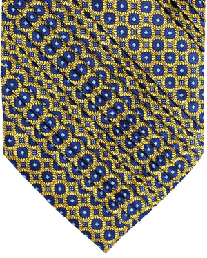 Stefano Ricci Tie Yellow Gold Navy Blue Geometric Design - Pleated Silk