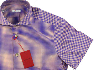 Kiton Short Sleeve Shirt Purple Pink Check 38 - 15 REDUCED SALE