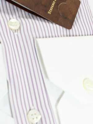 Stefano Ricci Dress Shirt White Purple Stripes 43 - 17
