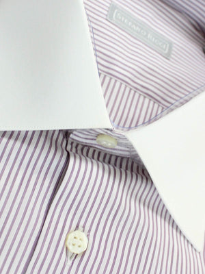 Stefano Ricci Dress Shirt White Purple Stripes 43 - 17