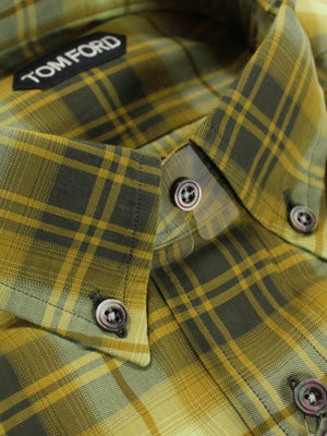 Tom Ford Sport Shirt Olive Plaid Check Button Down