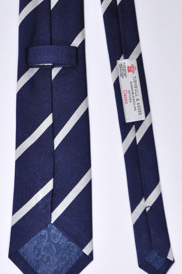 Turnbull & Asser Long Navy and White Blazer Stripe Repp Silk Tie