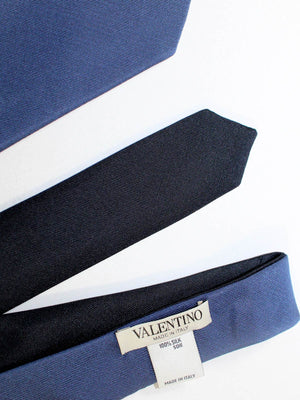Valentino Skinny Tie - Dark Blue Navy Solid Reversible Design