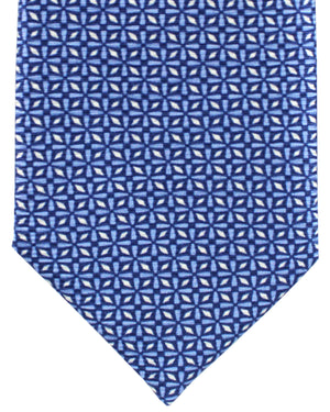 Ermenegildo Zegna Sevenfold Tie Blue White Geometric - Zegna 5 Pieghe