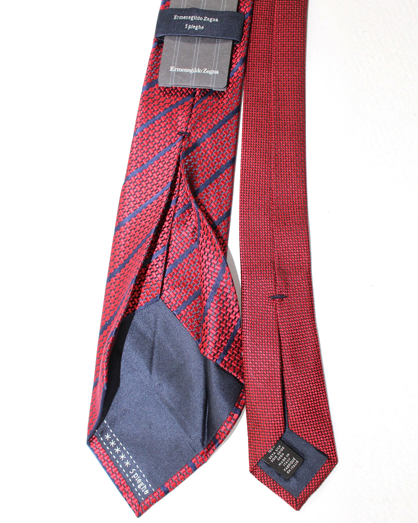 Navy Blue Tie with Narrow Pink Stripes