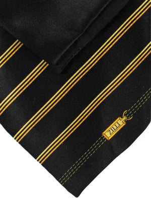 Zilli Extra Long Tie & Matching Pocket Square Set Black Orange Gold Stripes