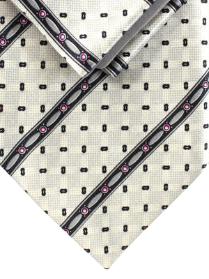 Zilli Tie & Matching Pocket Square Set Gray Black Pink Stripes