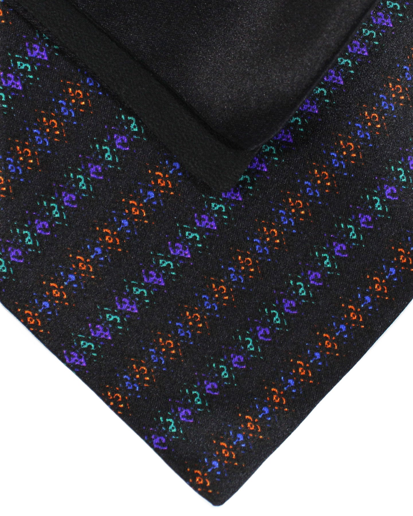 Zilli Silk Tie & Matching Pocket Square Set Black Fuchsia Royal Blue Orange Stripes Design