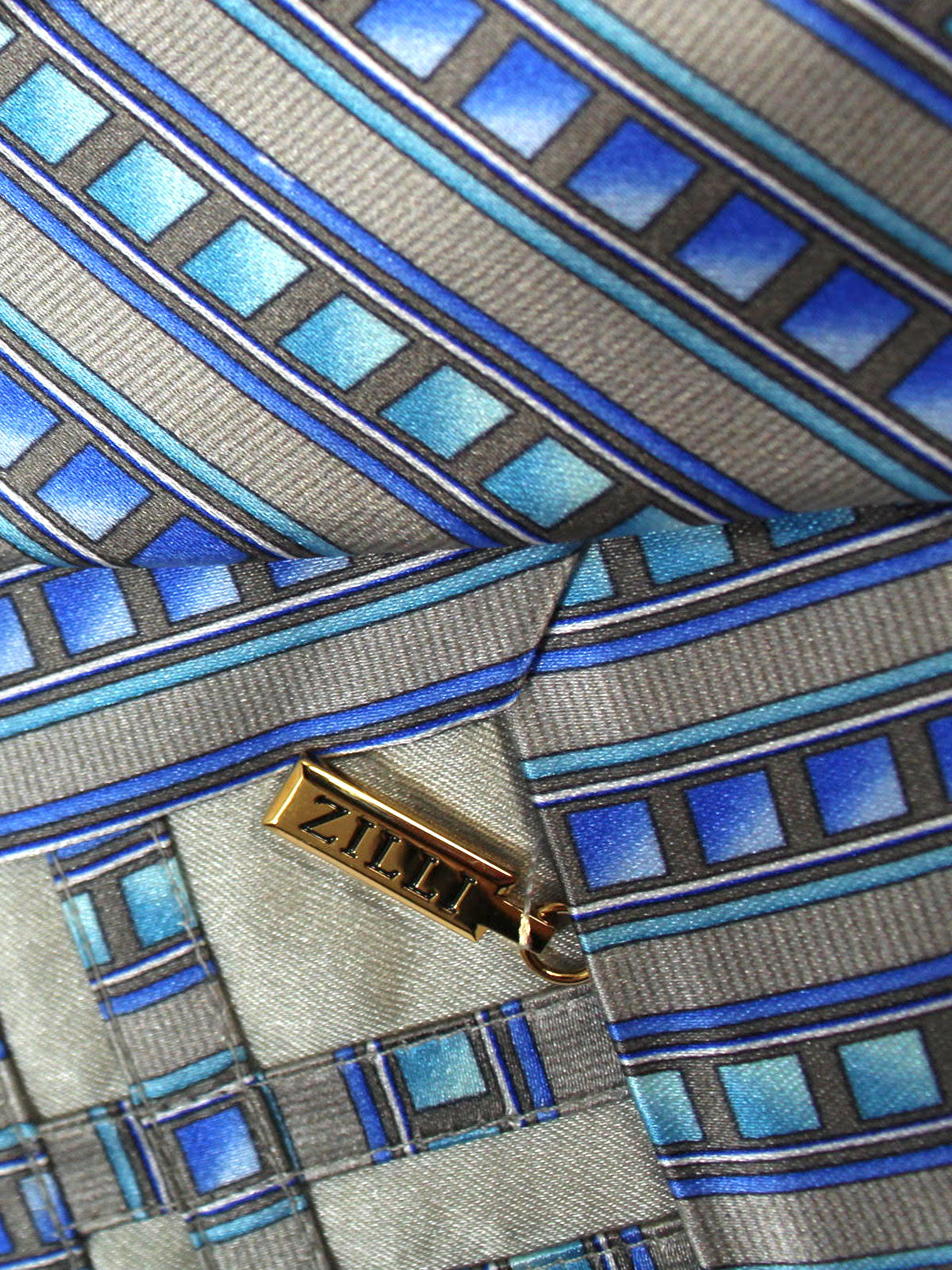 Zilli Necktie Gray Aqua Blue Stripes - Wide Necktie