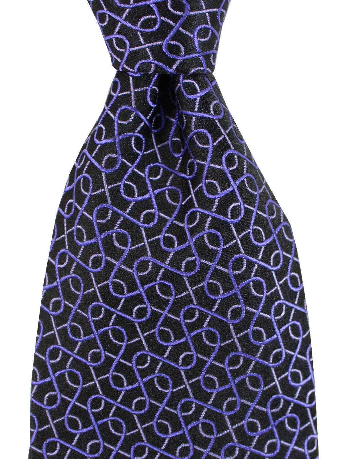 Zilli Silk Tie Black Purple Geometric Design - Wide Necktie