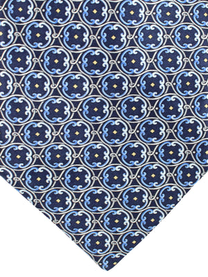 Zilli Silk Tie Dark Blue Blue Medallions Design - Wide Necktie