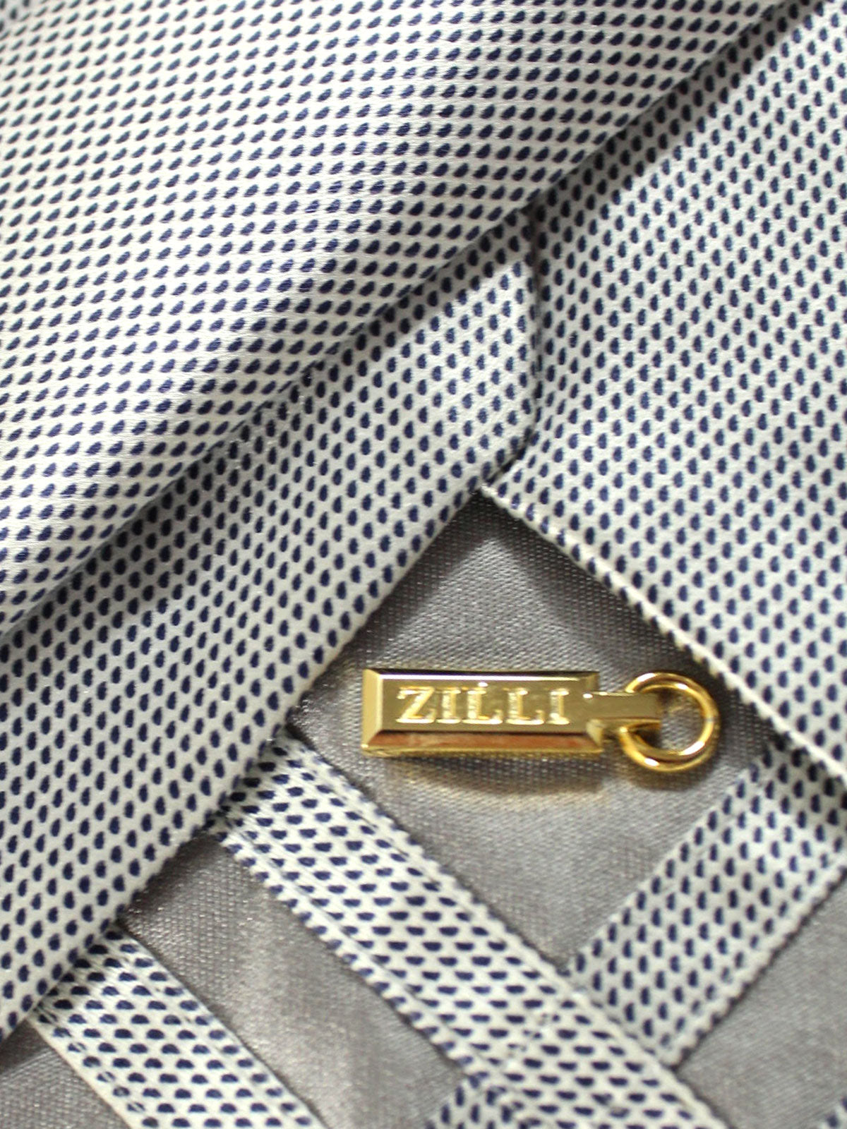 Zilli Sevenfold Tie Navy Silver Geometric Design - Wide Necktie