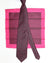 Zilli Silk Tie & Matching Pocket Square Set Black Cranberry Pink Logo