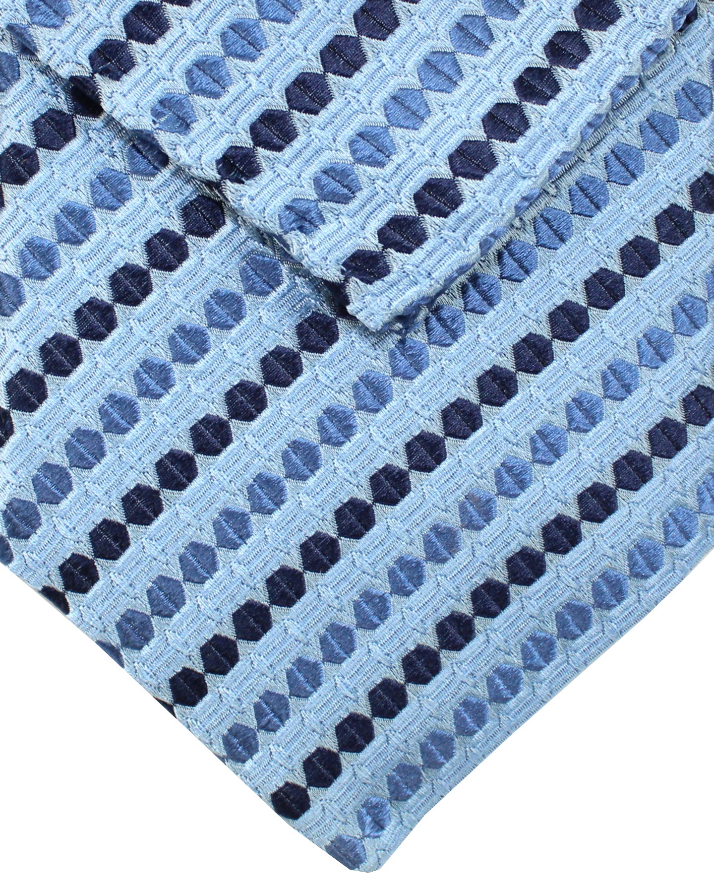 Zilli Silk Tie & Matching Pocket Square Set Blue Geometric Stripes