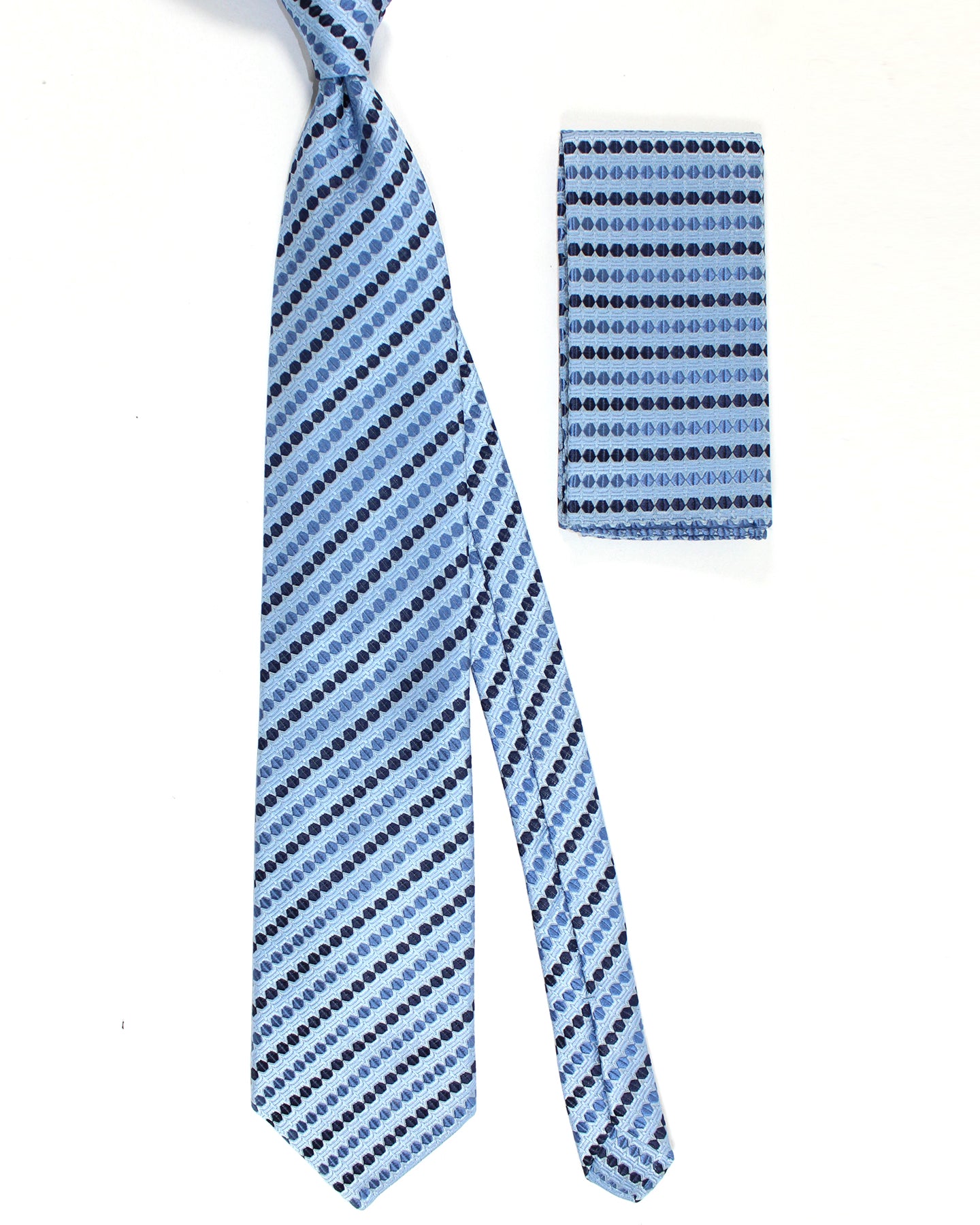 Zilli Silk Tie & Matching Pocket Square Set Blue Geometric Stripes