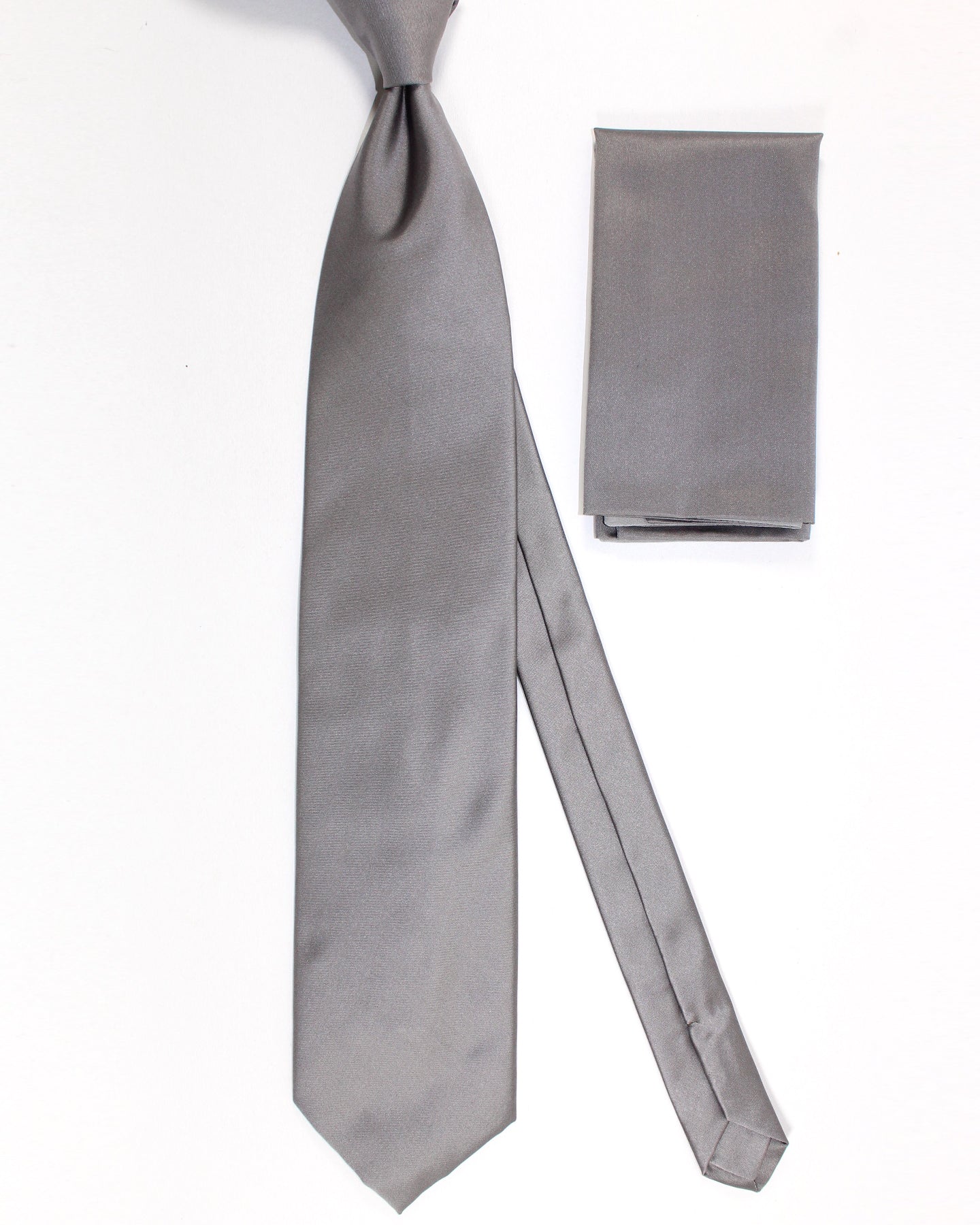 Zilli Silk Tie & Matching Pocket Square Set Gray Solid